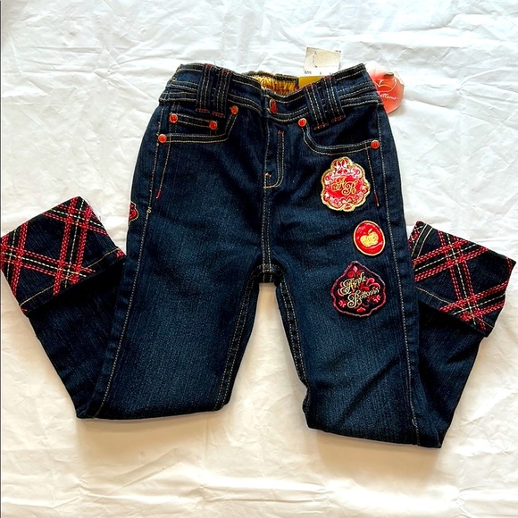 EXCELLENT!!Apple Bottoms Dark deim and Red Jeans with Tartan Patches size 5 - Picture 1 of 11